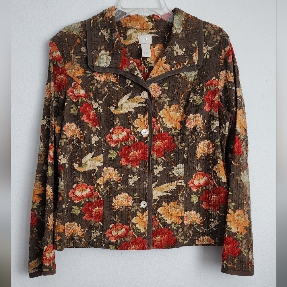 J. Jill Women's Jacket Floral Print Textured Material.     Size M